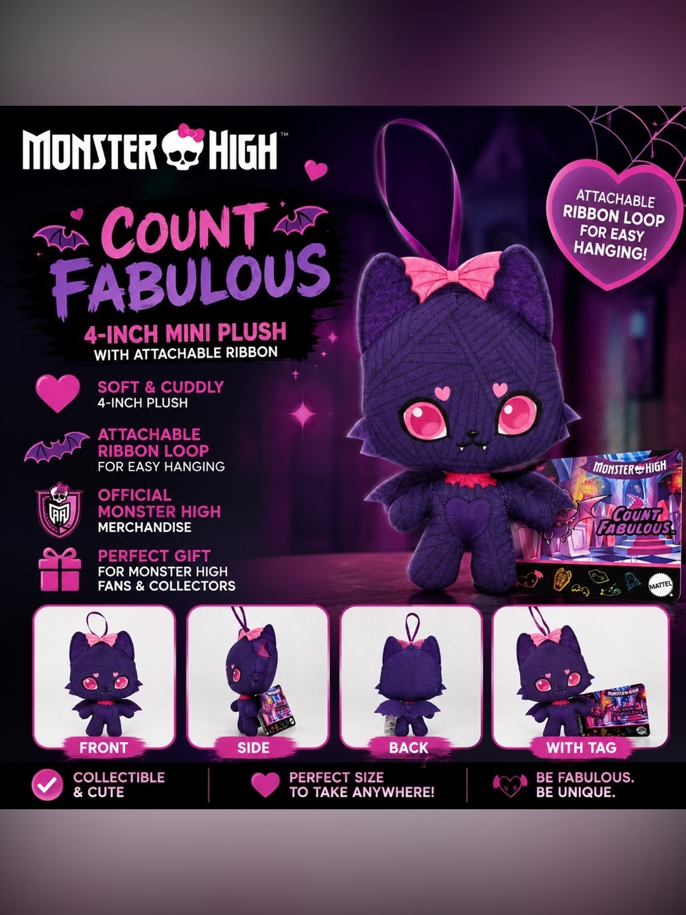 Monster High Purple and Pink Count Fabulous 4-Inch Mini Plush